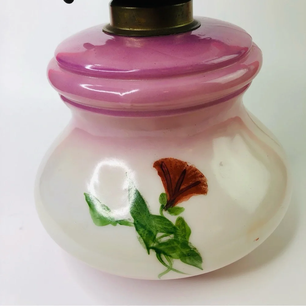 RARE Vintage EAGLE Kerosene Table Oil Lamp Daisy Floral Hand painted Porcelain